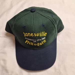 Vintage Jonesville Hillsdale Plumbing & Heating Snapback Hat Green Navy Blue T.I